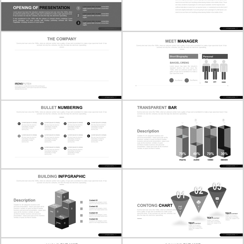 灰色3D立体金字塔倒三角数据可视化图表分析PPT模板Irengputeh Powerpoint