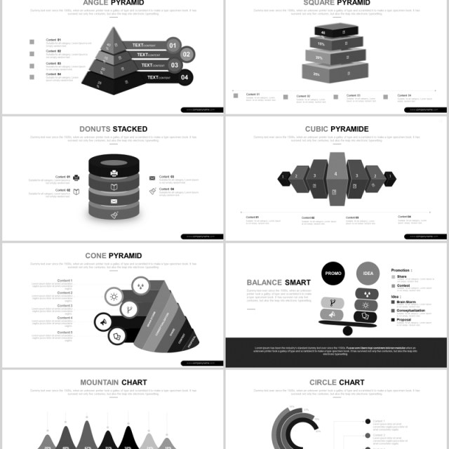 灰色3D立体金字塔倒三角数据可视化图表分析PPT模板Irengputeh Powerpoint