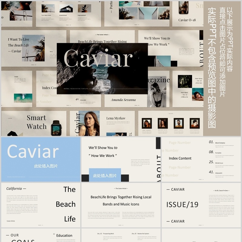 简约欧美PPT图片占位符版式设计模板Caviar Powerpoint