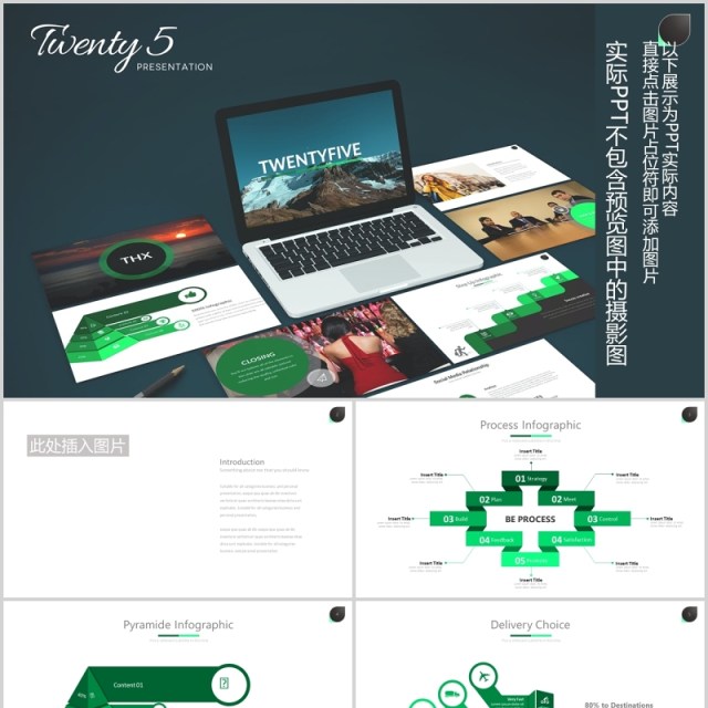 绿色公司宣传介绍流程图PPT可插图排版模板Twenty 5 - Powerpoint Template