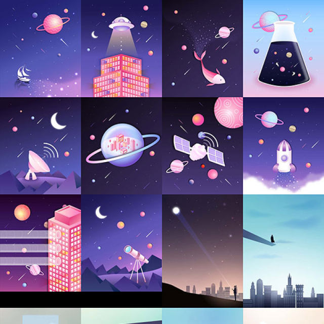 40组宇宙科技梦想成功女孩梦幻插画AI矢量素材 40组宇宙科技梦想成功女孩梦幻插画AI矢量素材