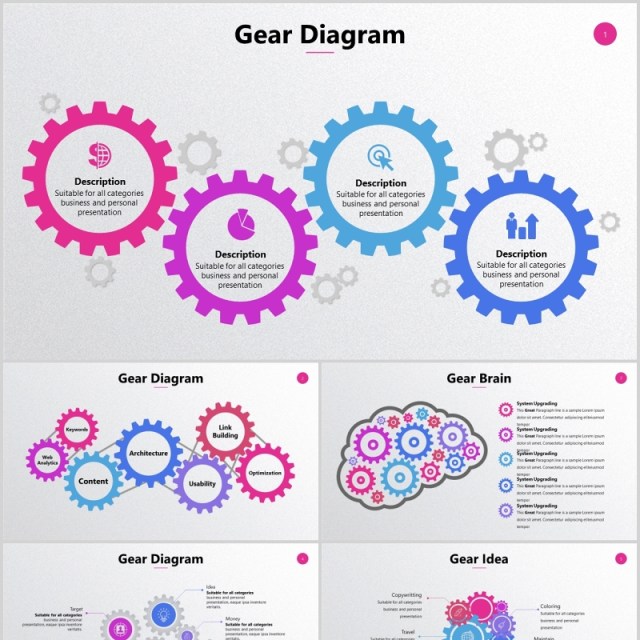 齿轮大脑图形信息分析图表PPT可编辑元素素材