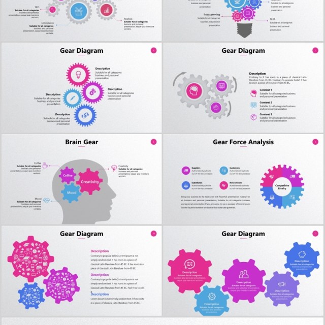 齿轮大脑图形信息分析图表PPT可编辑元素素材