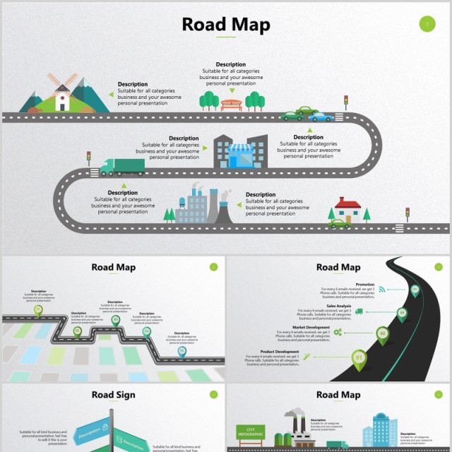 公路路线图道路路标标记指示图表PPT可编辑元素素材