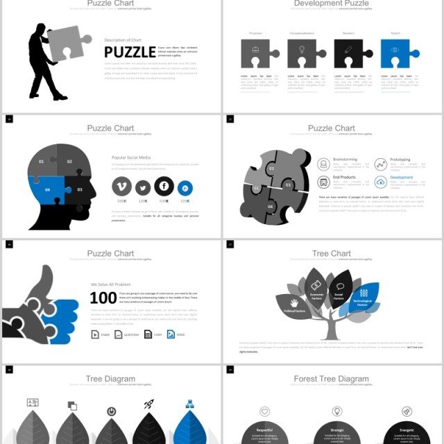 灰色创意拼图树状图可视化图表PPT元素素材Blendung Powerpoint