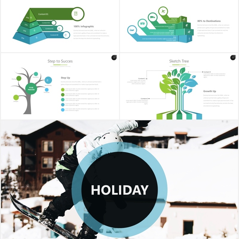 度假旅游工作汇报3D信息图表PPT模板holiday powerpoint