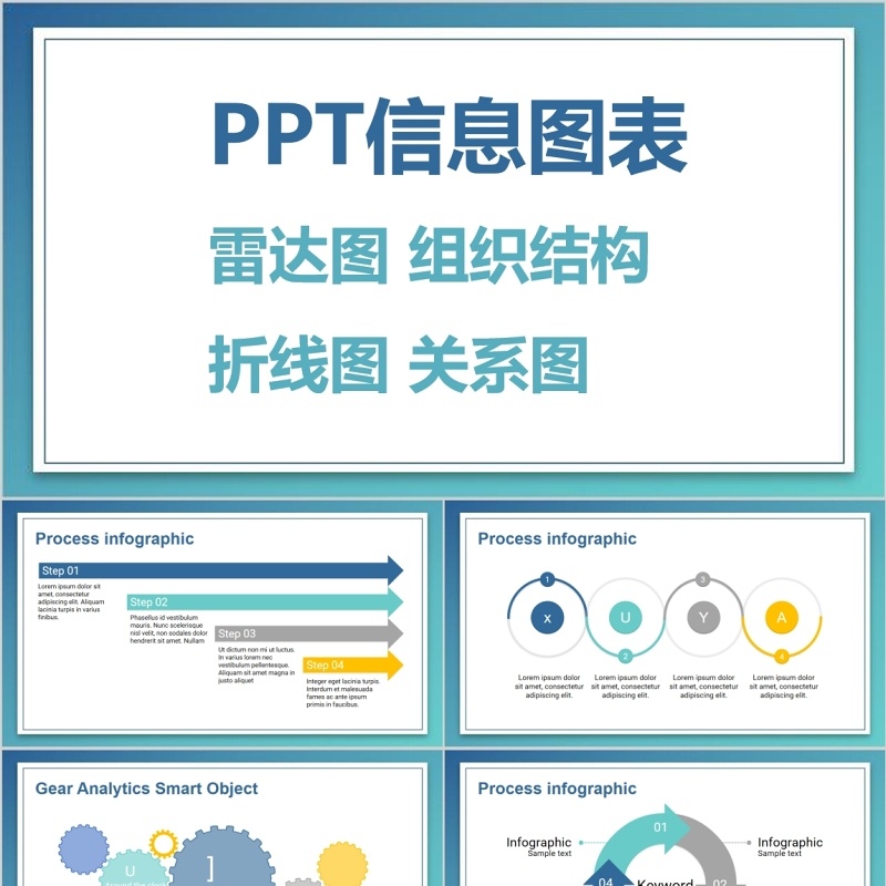 原创蓝色雷达图组织结构PPT信息图表