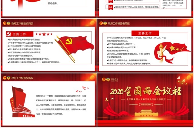 红色2020全国两会议程政府工作报告总结学习党建PPT模板 红色2020全国两会议程政府工作报告总结学习党建PPT模板
