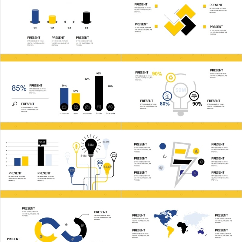 原创黄色创意图形PPT信息图表