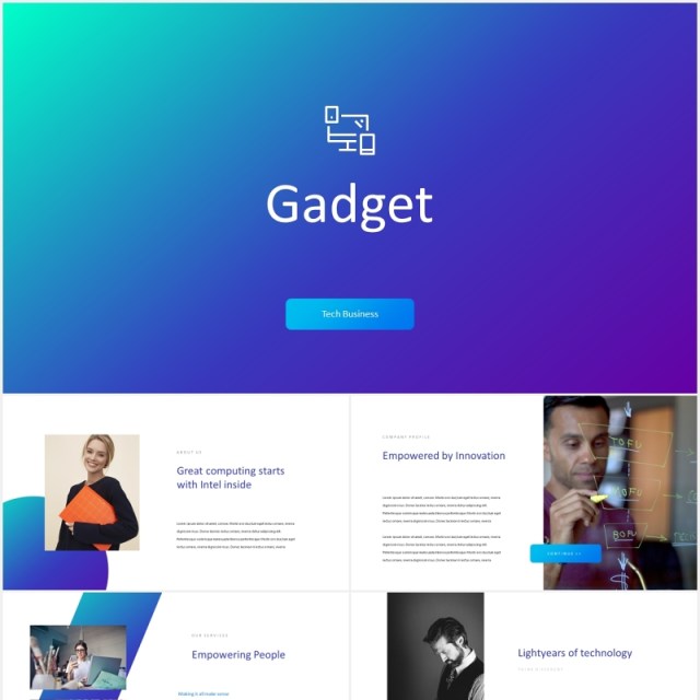 蓝色科技技术研发公司项目宣传PPT模板Gadget - Tech Theme Powerpoint Template