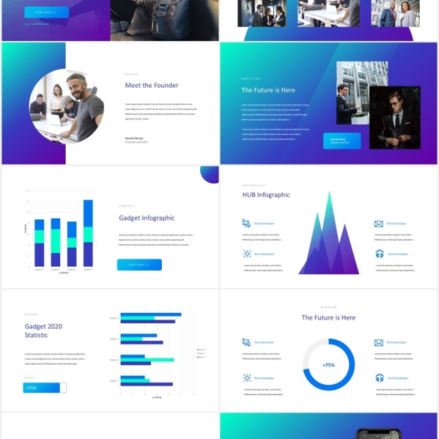 蓝色科技技术研发公司项目宣传PPT模板Gadget - Tech Theme Powerpoint Template