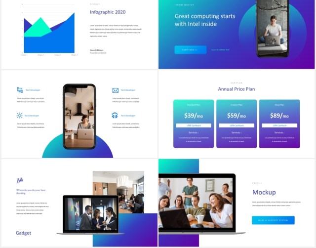 蓝色科技技术研发公司项目宣传PPT模板Gadget - Tech Theme Powerpoint Template