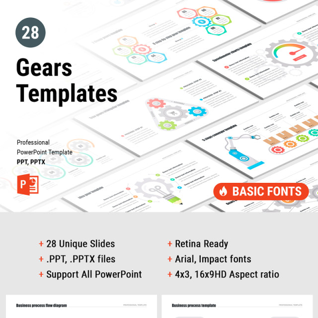 齿轮PPT幻灯片演示 PowerPoint Gears template