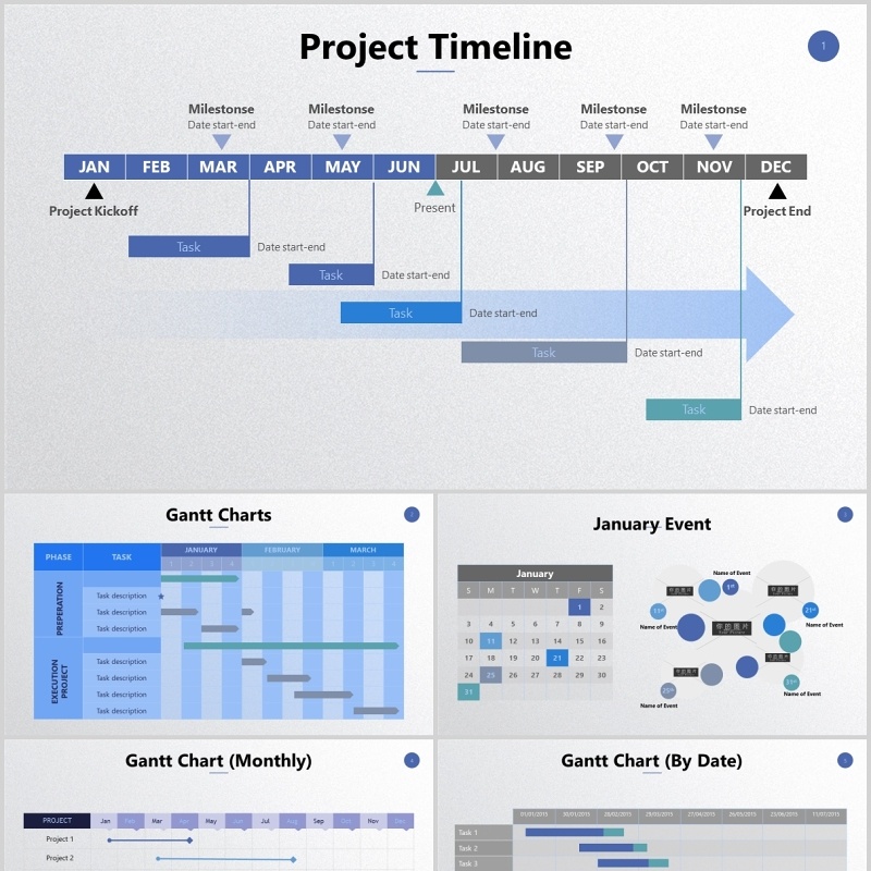 工作项目重大事件时间表年月日甘特图计划日历图表表格PPT可编辑素材