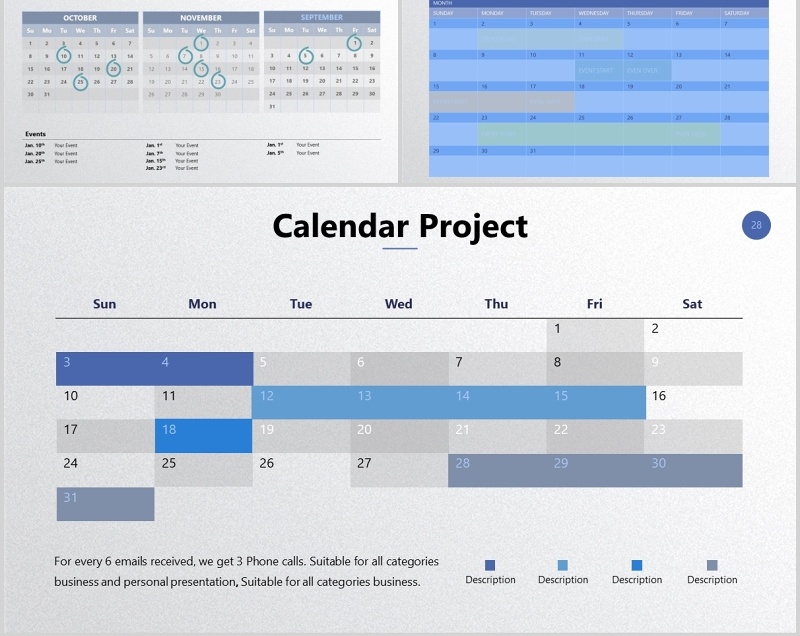 工作项目重大事件时间表年月日甘特图计划日历图表表格PPT可编辑素材