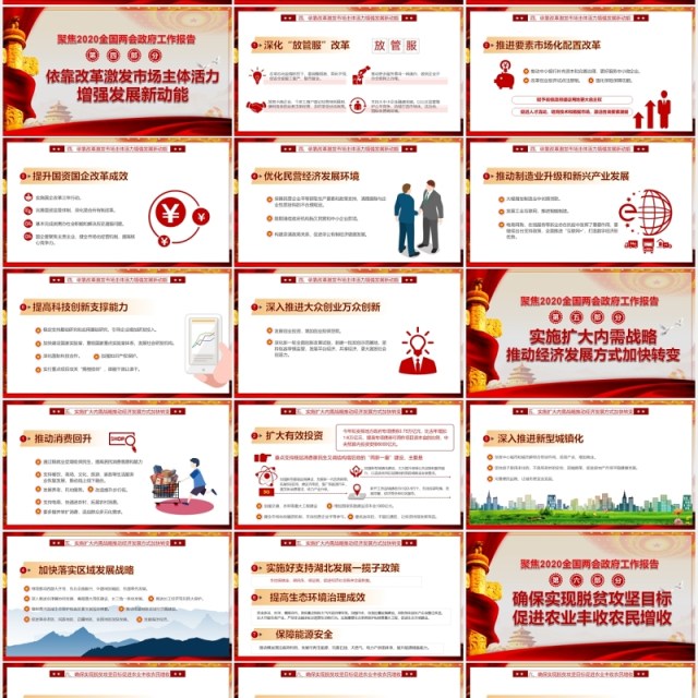 全面学习解读政府工作报告两会专题党建PPT模板 全面学习解读政府工作报告两会专题党建PPT模板