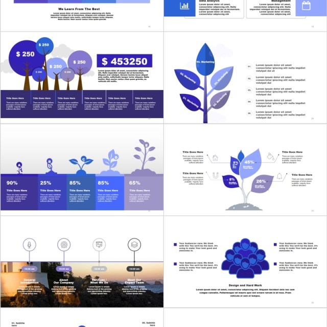 简约紫色销售业绩PPT信息图表