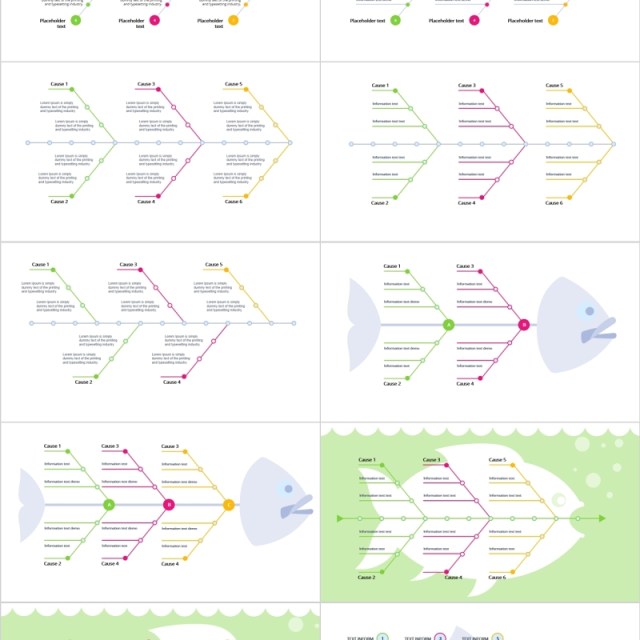 多形式QCC鱼骨图PPT信息图表