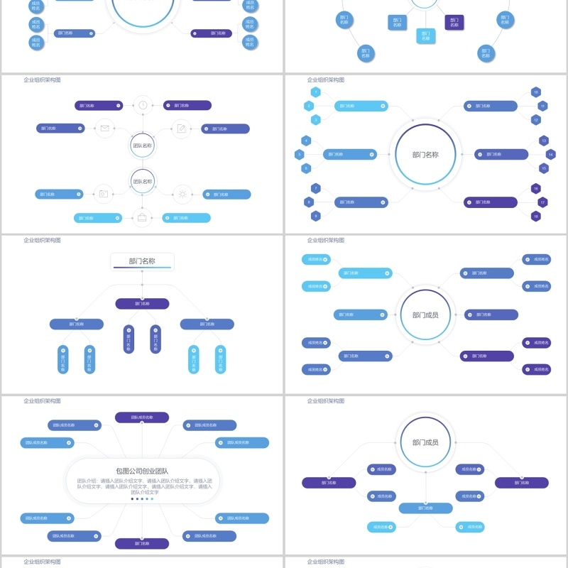 紫蓝色组织架构图PPT模板