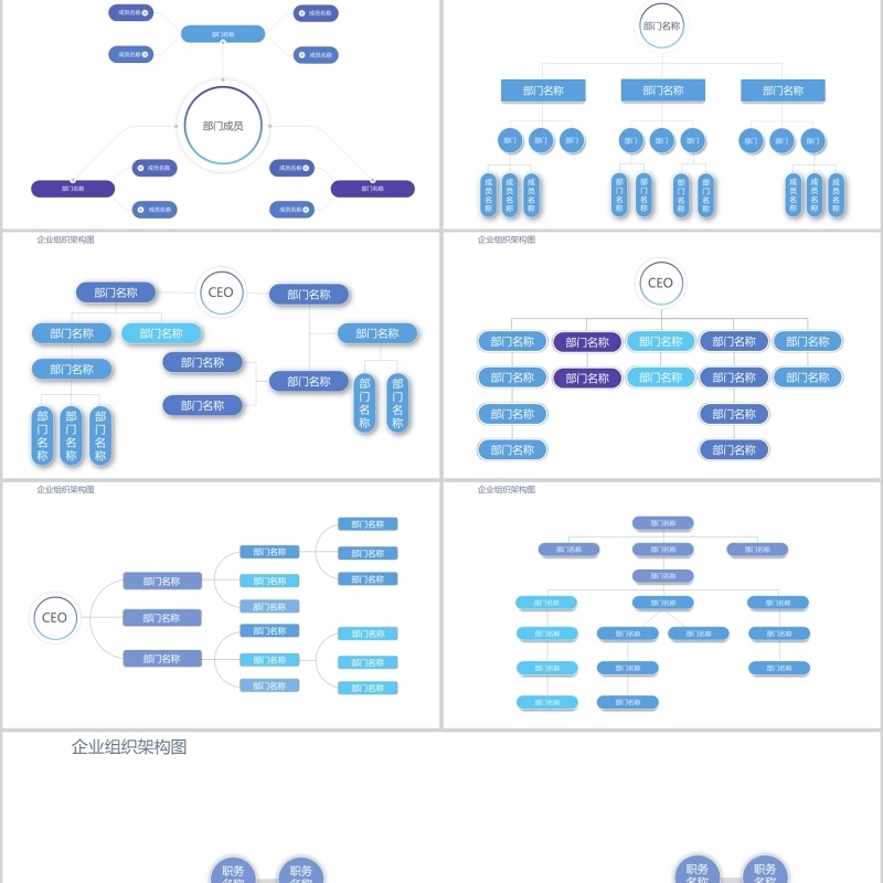 紫蓝色组织架构图PPT模板