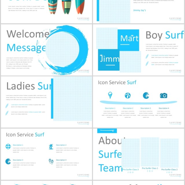 冲浪旅游度假策划宣传信息图表PPT模板Surfzone  Powerpoint Template