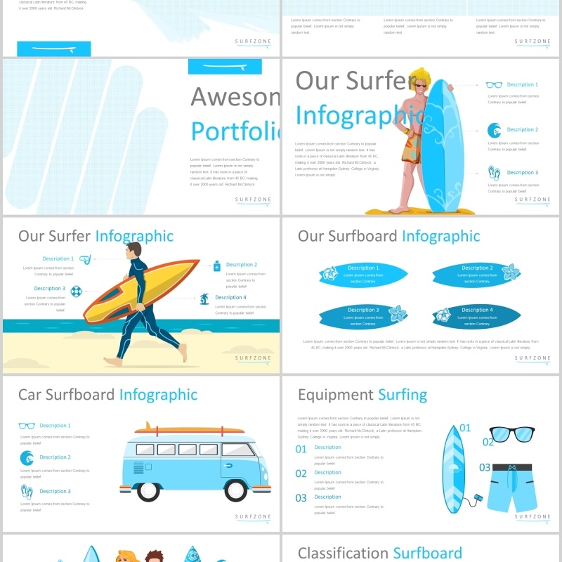 冲浪旅游度假策划宣传信息图表PPT模板Surfzone  Powerpoint Template