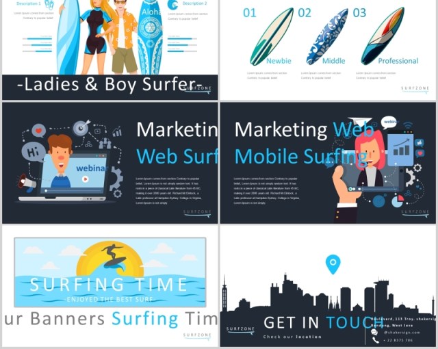 冲浪旅游度假策划宣传信息图表PPT模板Surfzone Powerpoint Template 冲浪旅游度假策划宣传信息图表PPT模板Surfzone Powerpoint Template