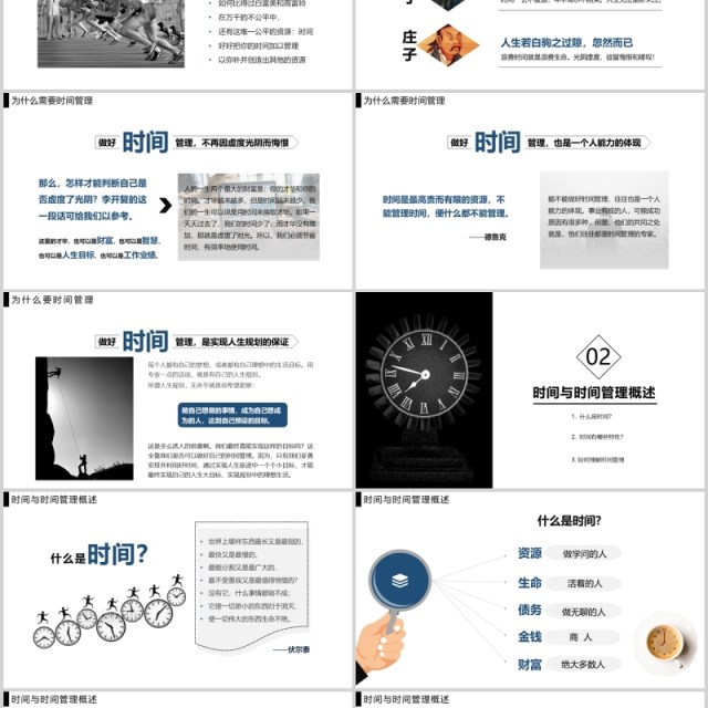 黑白简约企业员工培训时间管理技能PPT模板