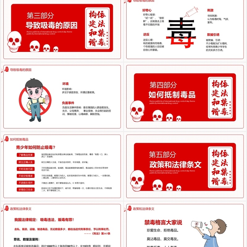 红色简洁国际禁毒日教育宣传PPT模板