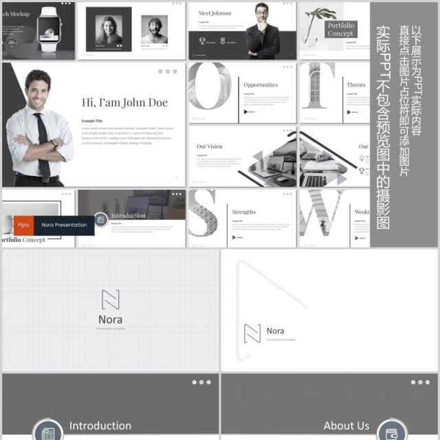 商务SWOT分析公司介绍PPT模板版式设计Nora - Powerpoint Template