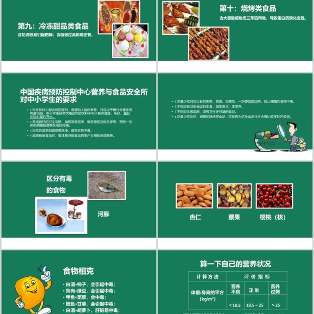 绿色中小学幼儿园校园食品安全主题班会PPT模板 绿色中小学幼儿园校园食品安全主题班会PPT模板