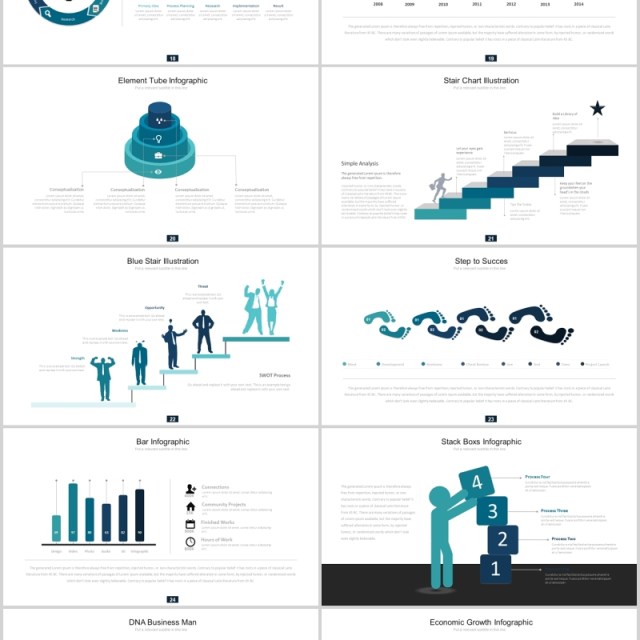 蓝色创意箭头阶梯流程图关系图表PPT可插图素材Roti Powerpoint