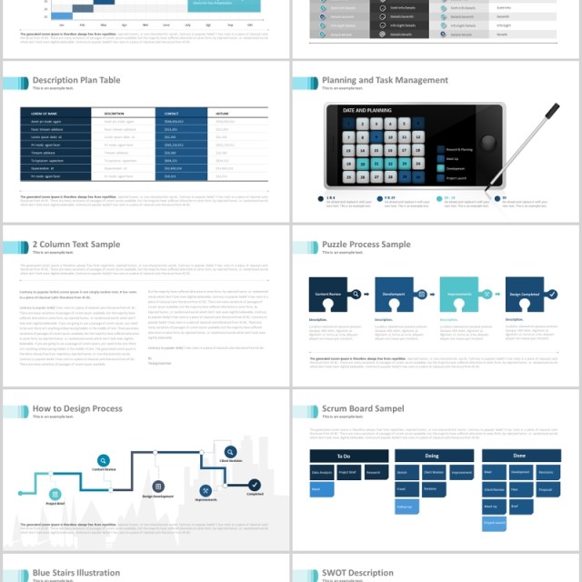 蓝色表格表单信息图表鱼骨图PPT可插图排版素材Cekeremes Powerpoint