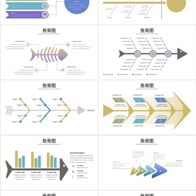 QC鱼骨图冰山图关系图PPT可视化图表