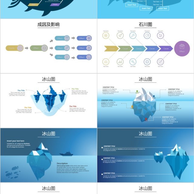 QC鱼骨图冰山图关系图PPT可视化图表 QC鱼骨图冰山图关系图PPT可视化图表