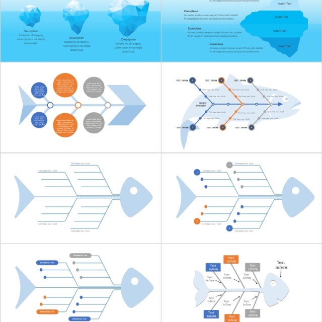 QC鱼骨图冰山图关系图PPT可视化图表