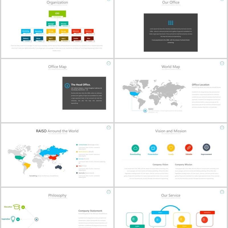 创意时间流程图组织架构图PPT可视化可插图素材Raiso Powerpoint