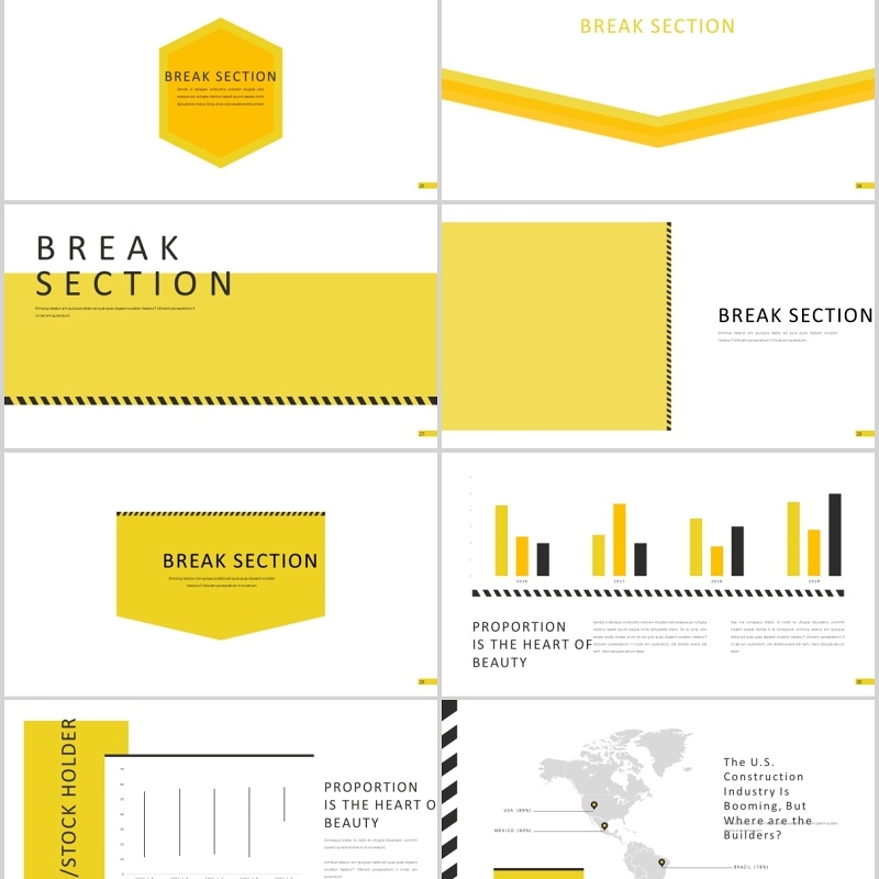 黄色简约商务欧美工作PPT图片占位符版式模板Astonic Powerpoint