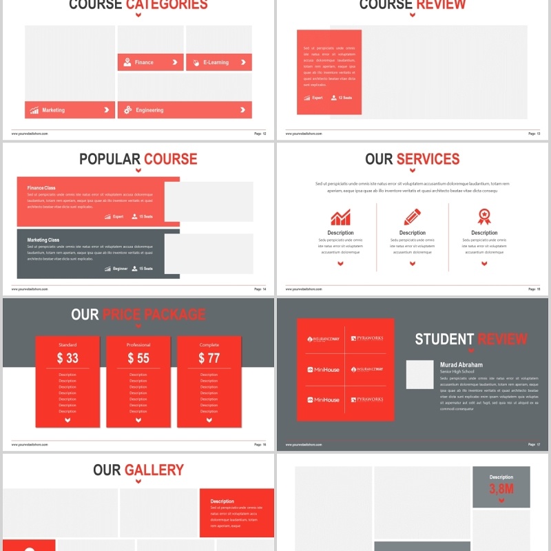 红色现代简约教育行业图片排版设计PPT模板Reshe - Modernist Powerpoint Template