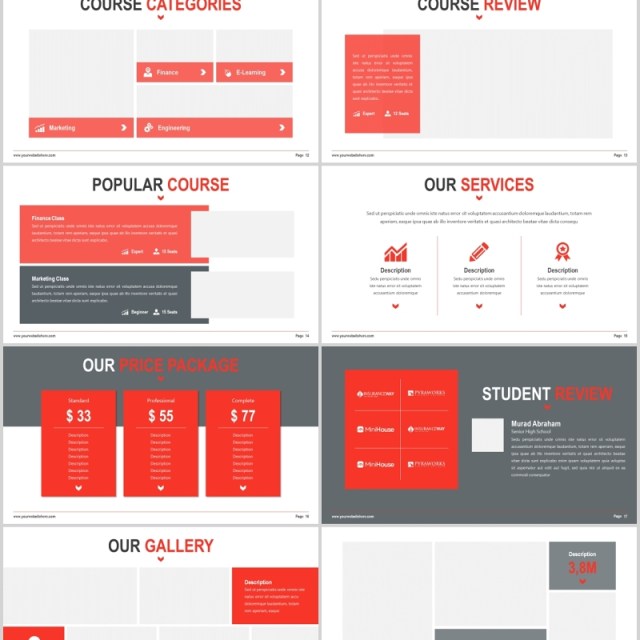 红色现代简约教育行业图片排版设计PPT模板Reshe - Modernist Powerpoint Template