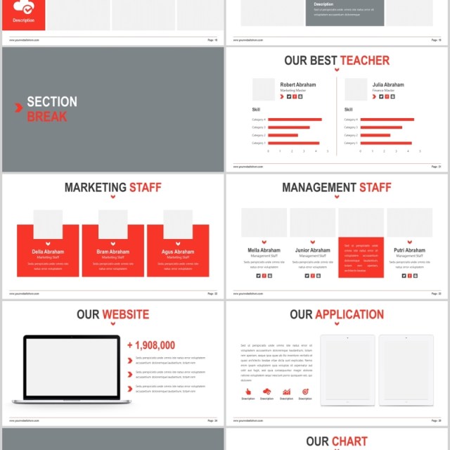 红色现代简约教育行业图片排版设计PPT模板Reshe - Modernist Powerpoint Template