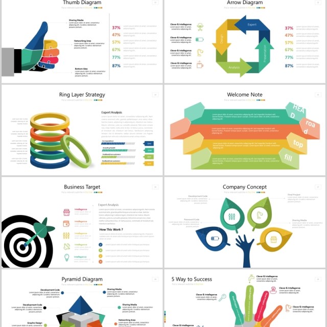 创意商务智慧头脑图形信息图表可视化PPT元素STARTUP Powerpoint Template