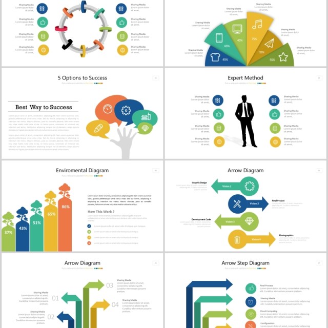 创意商务智慧头脑图形信息图表可视化PPT元素STARTUP Powerpoint Template