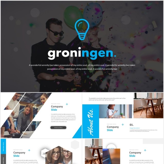 蓝色简约商务项目总结汇报可视化图表PPT素材模板groningen powerpoint template