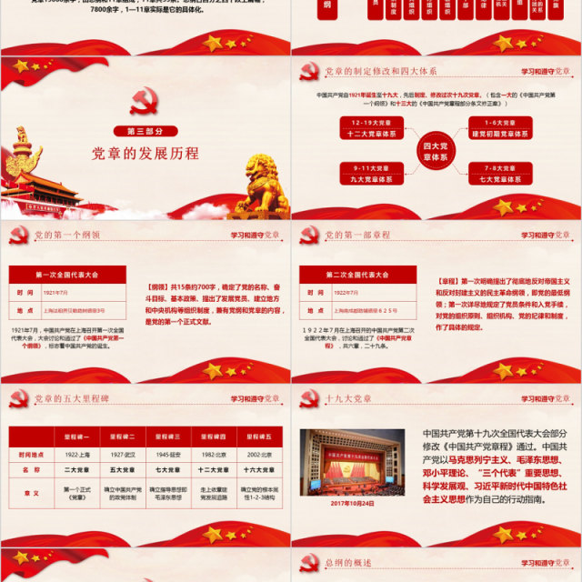 中国共产党章程十九大精神微党课PPT模板 中国共产党章程十九大精神微党课PPT模板