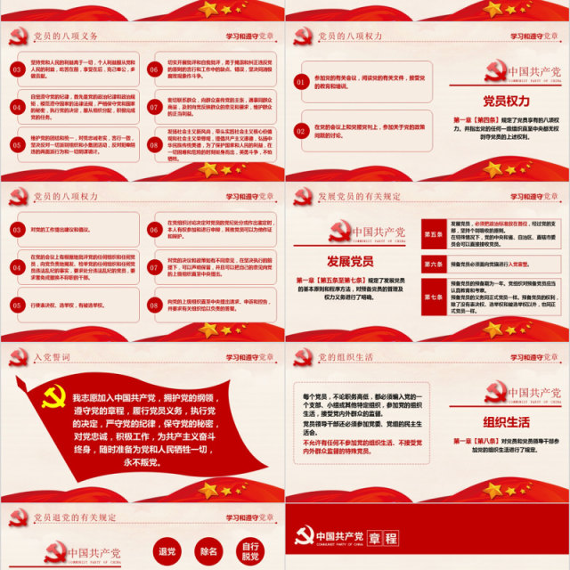 中国共产党章程十九大精神微党课PPT模板 中国共产党章程十九大精神微党课PPT模板