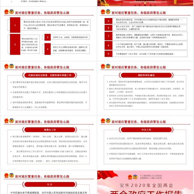 聚焦2020年全国两会政府工作报告完整版解读学习党建PPT模板 聚焦2020年全国两会政府工作报告完整版解读学习党建PPT模板