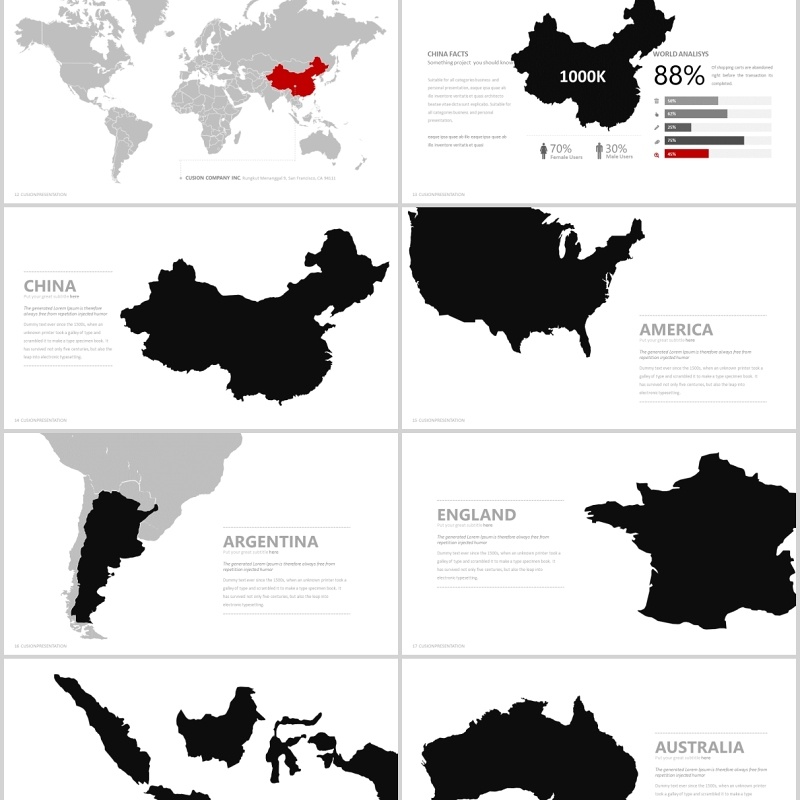 商务简约工作通用可视化图表PPT可插图素材模板CUSION Powerpoint