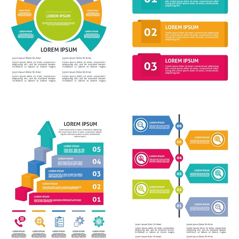 条状目录饼图树状图流行信息图形元素集海报/PPT可编辑矢量素材