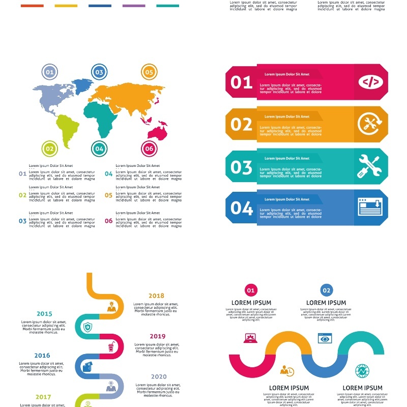 条状目录饼图树状图流行信息图形元素集海报/PPT可编辑矢量素材